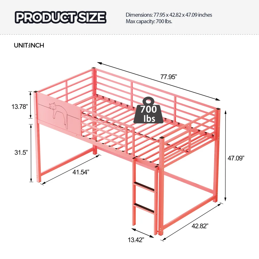 Twin Size Safety Guardrail House Bed Metal Floor Bed and Caddy Twin Bedframe for No Box Spring Needed Easy Assemble Pink Easy A
