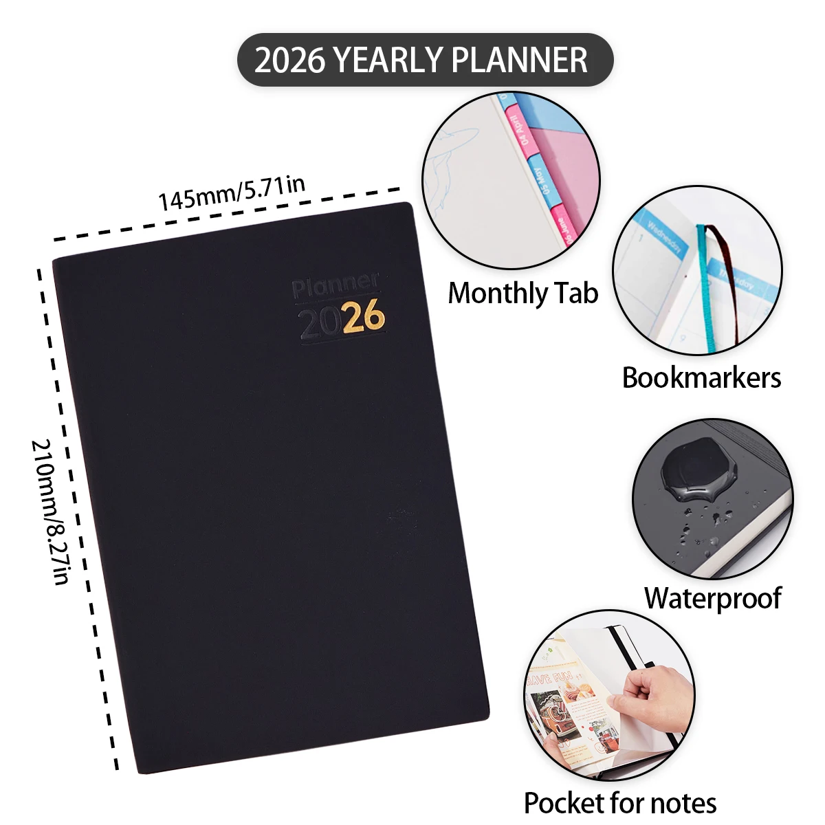 2026 مخطط A5 جدول أعمال 412 صفحة 80 GSM ورق خالي من الأحماض جلد ناعم الملمس خطة شهرية يومية أسبوعية للقيام بقائمة دفتر ملاحظات للمجلة