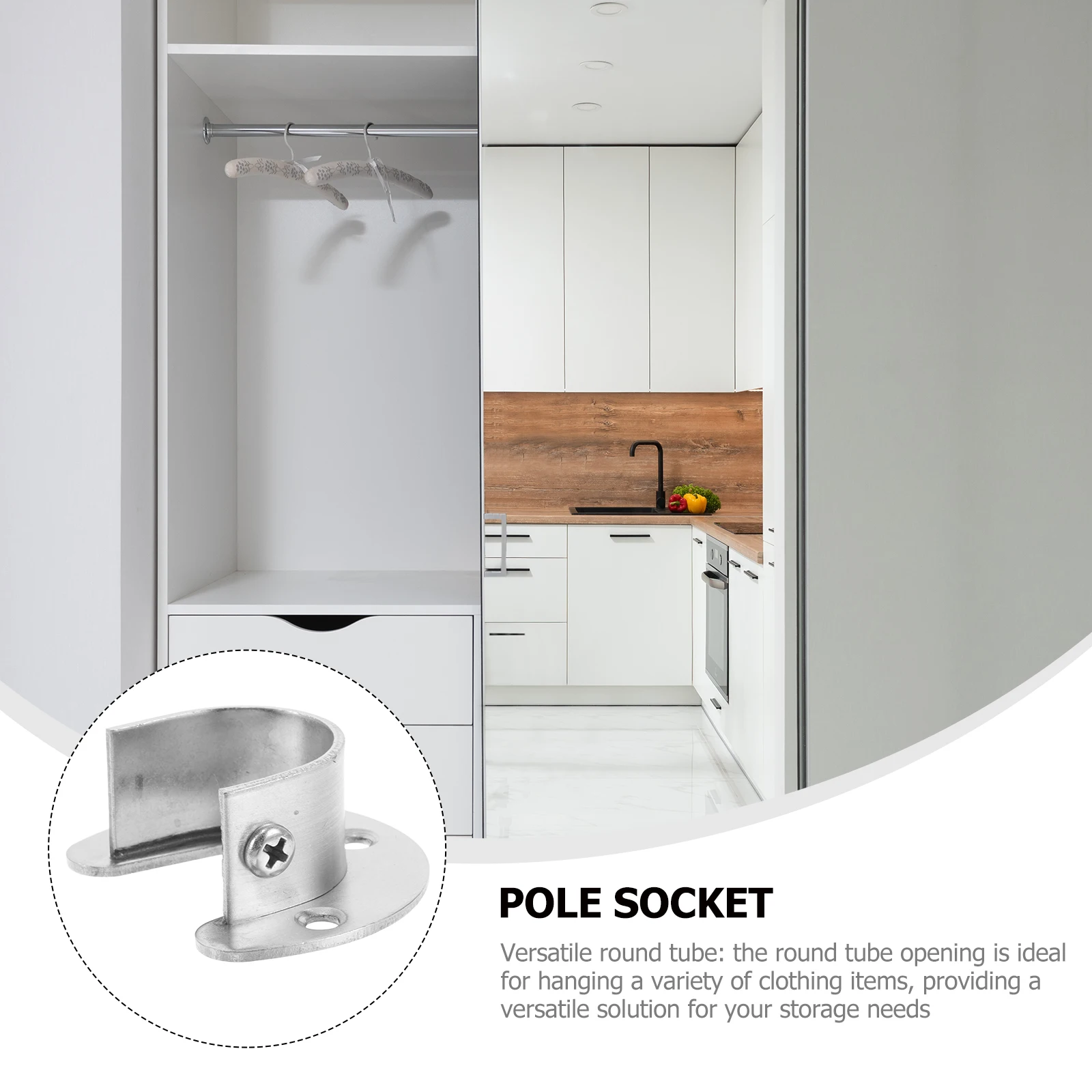 Stainless Steel Open Flange Black Rod Holder Heavy Duty Closet Pole Socket Wall Mount Rod Bracket Reliable Closet Accessories