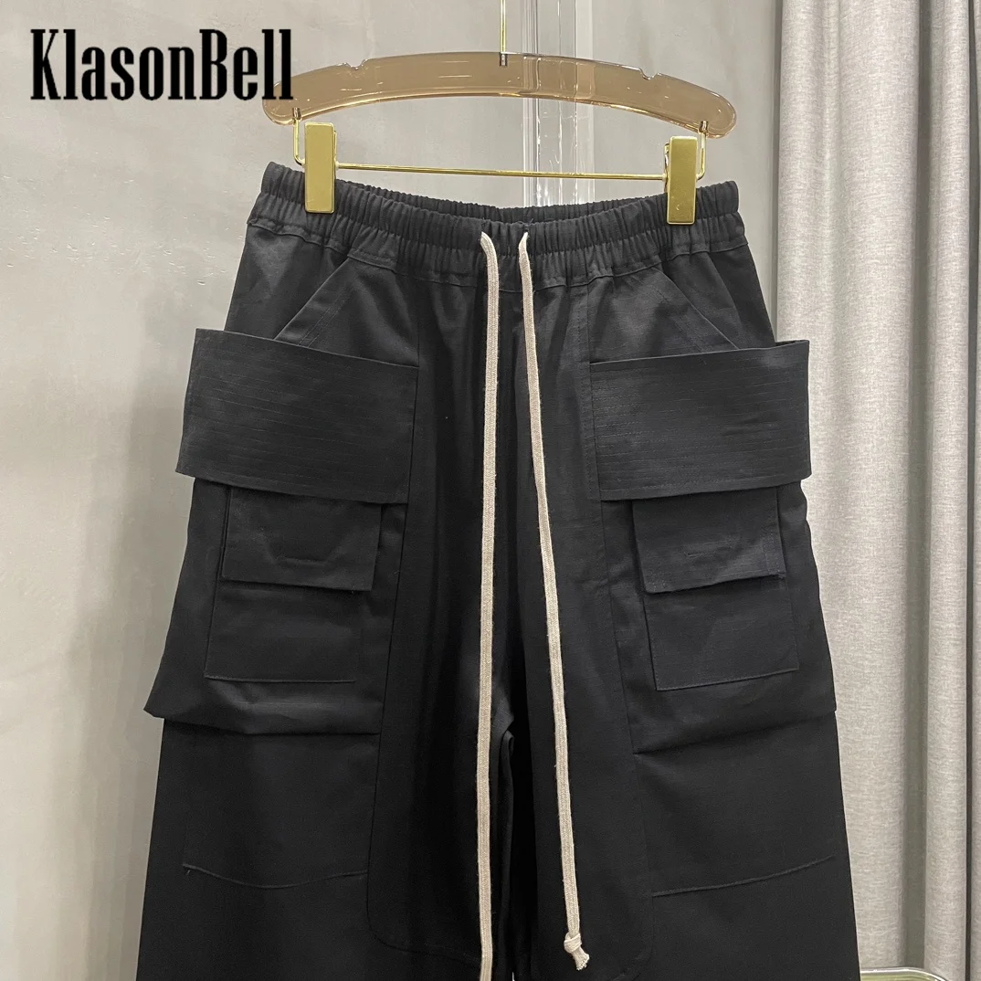 Imagem -04 - Klasonbell-calça Preta de Perna Larga Feminina Calça Casual Solta Bolso Duplo com Cadarço Elástico na Cintura 10.26