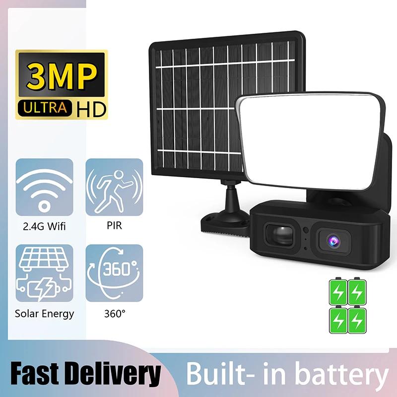 UBOX 3MP 4G SIM/WIFI Solar Power Floodlight Camera Garden Wall Lamp Security Outdoor Wireless Low Power PIR Motion Detection