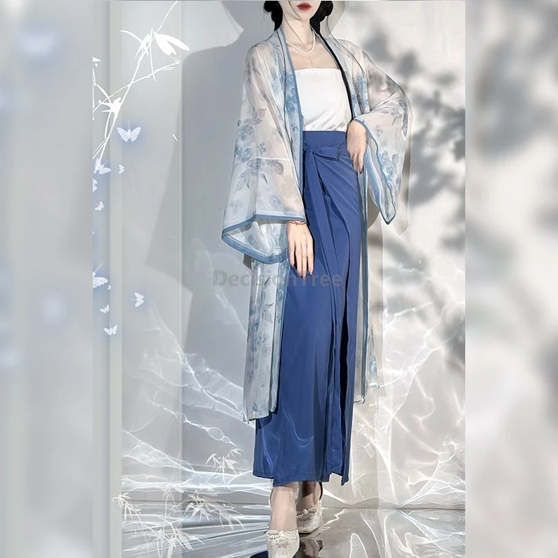 Blue And White Porcelain Design Women Chinese Traditional Song Dynasty Hanfu Set Lady Cosplay Costume Elegant Daily Hanfu Set