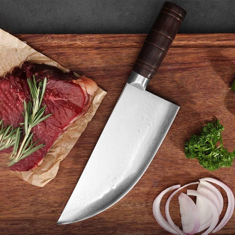 8.5 Inch Cleaver Knife Damascus Steel Blade Wood Handle Butcher Slicing Vegetables Breaking Meat Handmade Forged Kitchen Knife