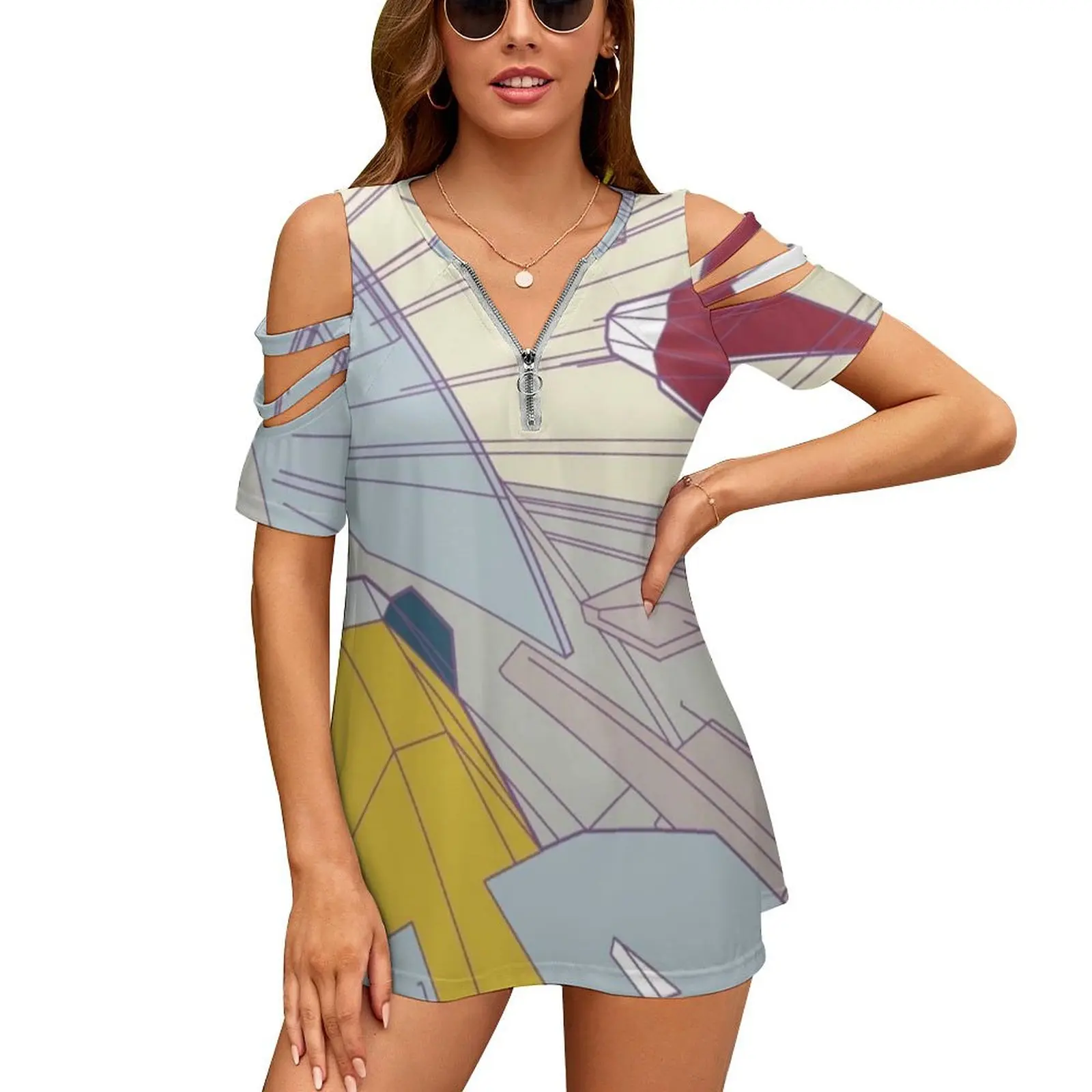 Wipeout 3 Concept Art camiseta de mujer nueva moda impresa cremallera cuello pico manga corta Camisetas Casual talla grande Wipeout Video