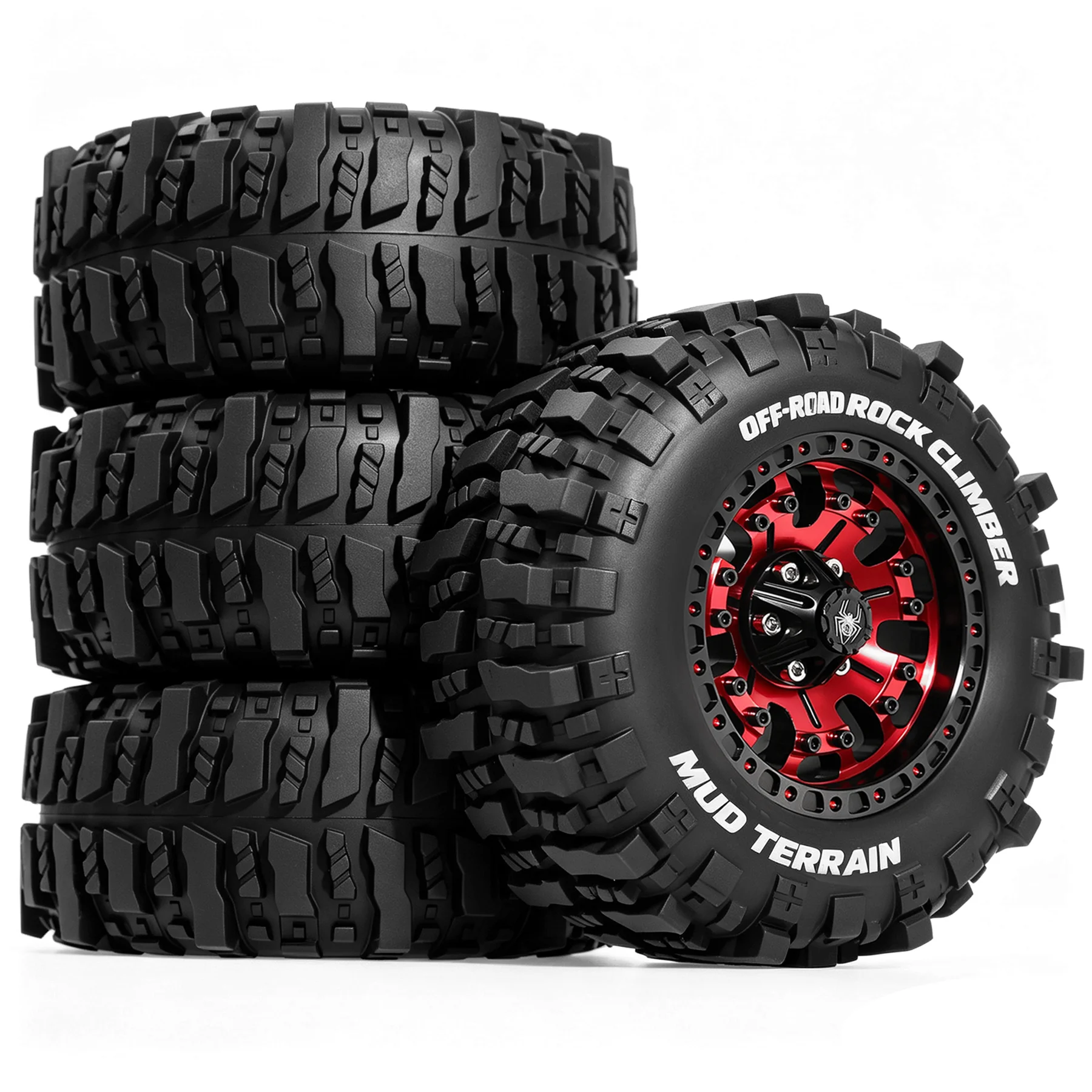 RED SPIDER 4Pcs 95mm 1.9 In Rubber Tire & Metal Beadlock Wheel Set Off Road Tyres For 1/10 RC Crawler TRX4 TRX6 SCX10 Capra AX10