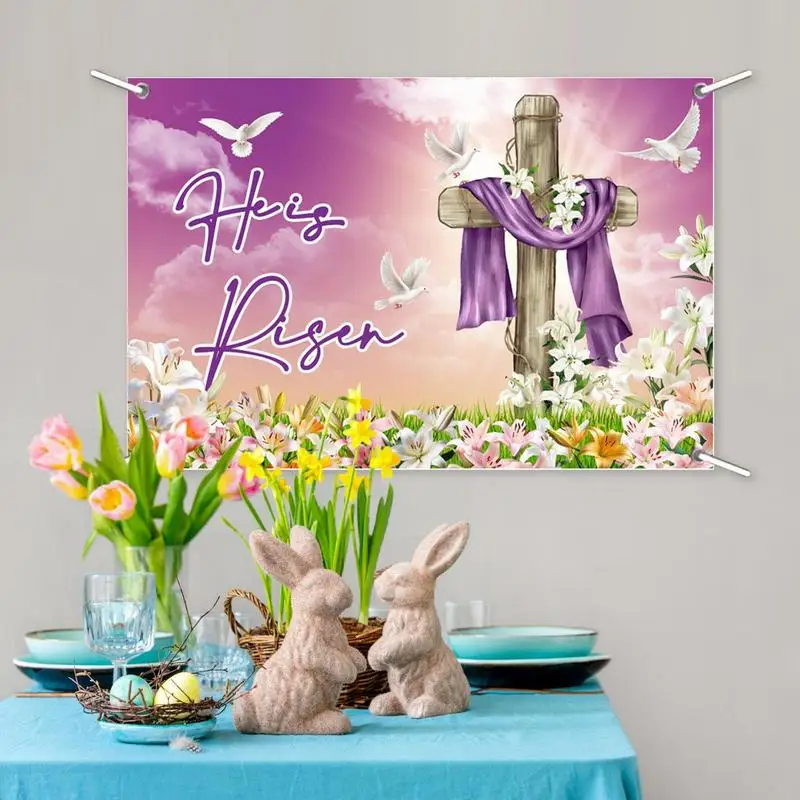Easter Backdrop For Photography Large He Is Risen Backdrop Waterproof Holiday Flag Decorative Photography Background For Church