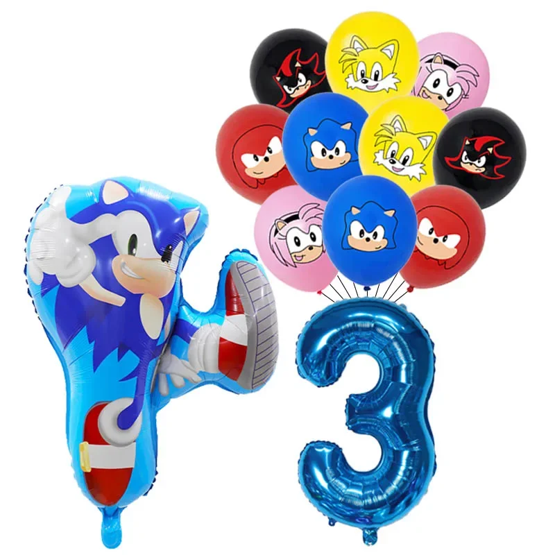 12 sztuk anime Sonic the Hedgehog Balloon Number Foil Globos 1 2 3 4 Years Old Birthday Party Decoration Kid Sonic Theme Party Ball