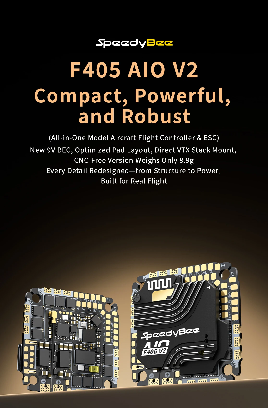 SpeedyBee F405 AIO V2 35-40A 25.5x25.5 3-6S Dual BEC ICM42688 Flight Control and ESC Integrated Model Aircraft Controller