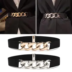 Elastic Women Belt Punk Fashion Women Elastic Belts Gold Silver Metal Chain Waist Strap For Dress Coat Suit Decorative Waistband