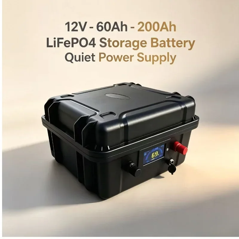 12V 60Ah‑200Ah Lithium Iron Phosphate Power Pack, Integrated BMS System, Rechargeable Storage Battery for Trolling Motor, Fishin