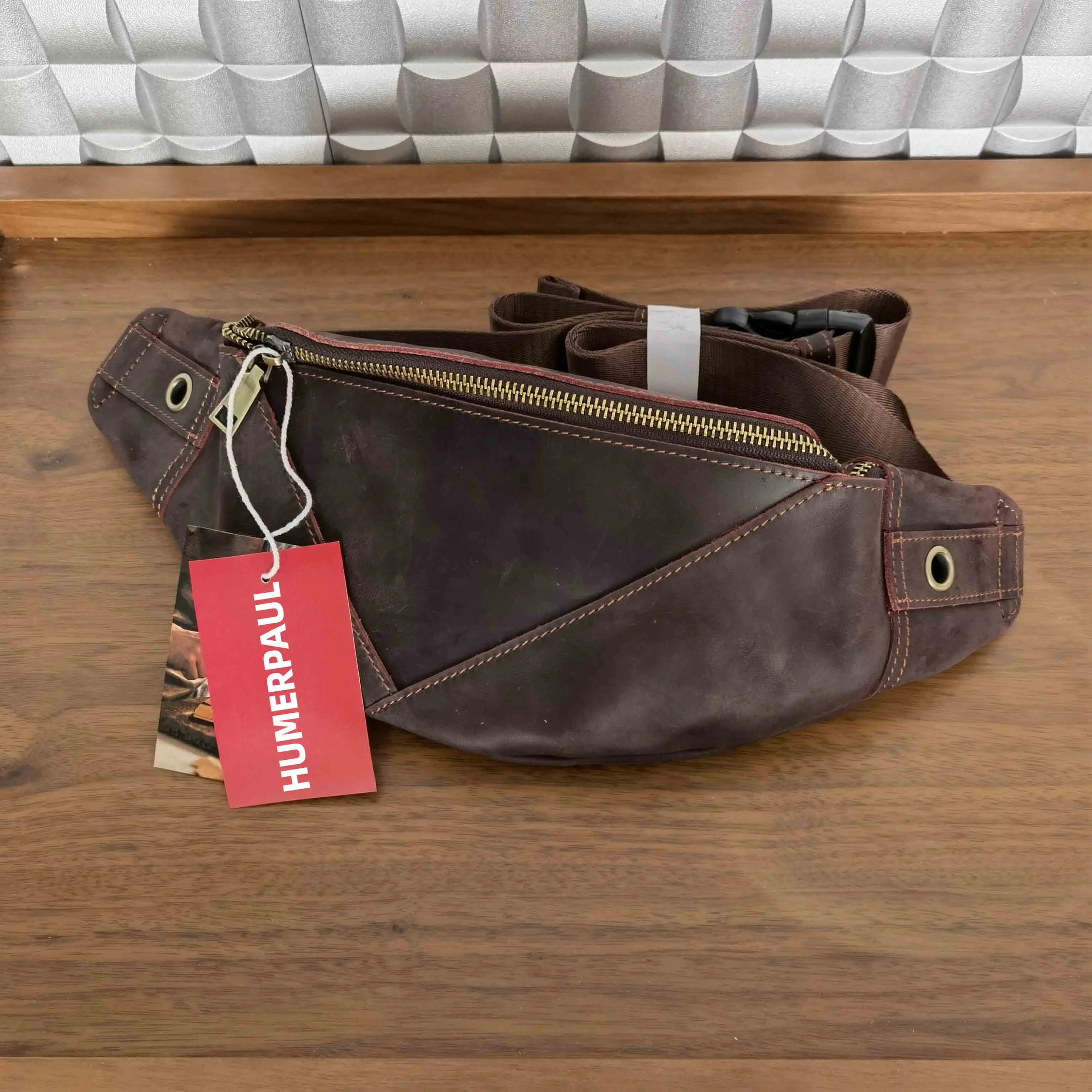 

HUMERPAUL New Casual Vintage Sport Waist Bag Locomotive Style Men Travel Fanny Chest Pack Cowhide Belt Bag