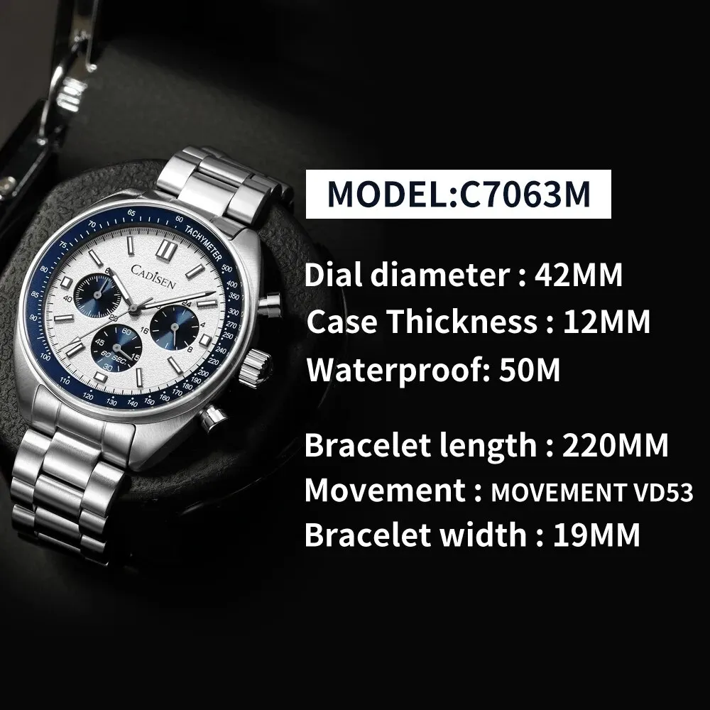 CADISEN 2024 New Men Watches Quartz Business Watches Japan VD53 Mens Clock Top Brand Luxury Watch Men Chronograph Watch for Men