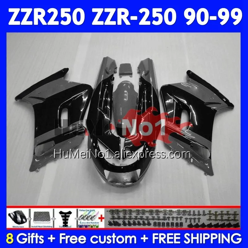 Bodys Kit For KAWASAKI NINJA ZZR 250 ZZR-250 90-99 242No.168 ZZR250 90 91 92 93 94 95 96 97 98 99 1990 1999 Grey Black Fairing