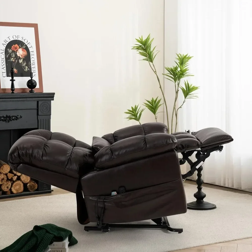 

Power Lift Recliner Chair Triple Motor Infinite Position Genuine Leather Preset Mode Massage and Heating By Remote Control Brown