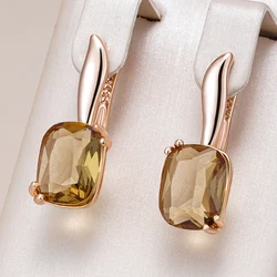 Kinel Fashion Square Brown Natural Zircon Drop Earrings for Women Simple 585 Rose Gold Color High Quality Bride Wedding Jewelry
