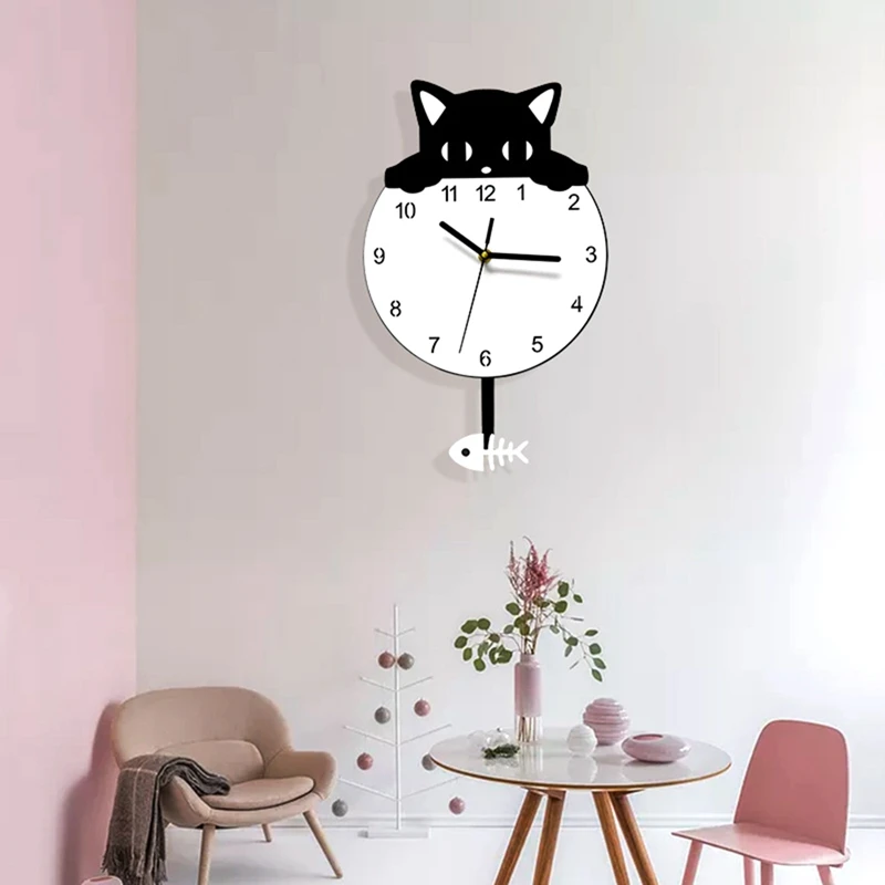 Kitten Home Decor Wall Clock Novelty Kitten And Fish Wall Clock Kitten Clock With Swinging Tail Gift For Kitten Lovers