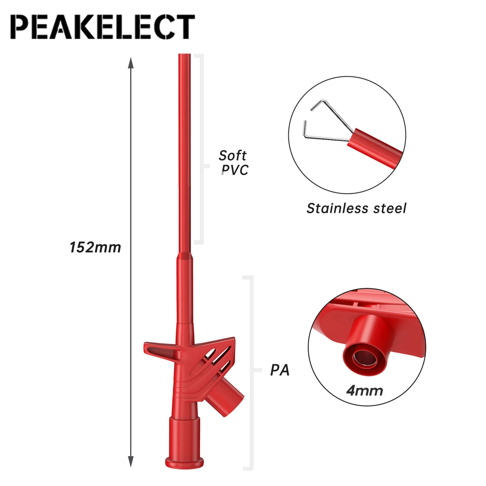 Peakelect P5004 2PCS Professional Insulated Quick Test Hook Clip 1000V High Voltage Testing Probe Electrical Testing Tools 10A