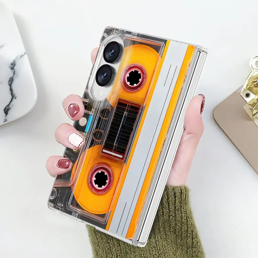 Nostalgic Magnetic Tape Pattern Case for Samsung Galaxy Z Fold 8 PC Hard Luxury ZFold8 ZFold 8 Phone Funda