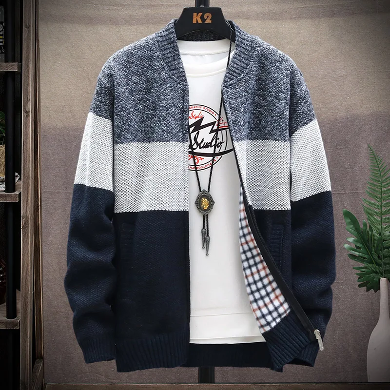 

Men's Fce Lined Thiened Jaet Spring Autumn Trendy Brand New Winter Coat Casual Loose Fit Long Sve Open Cardigan