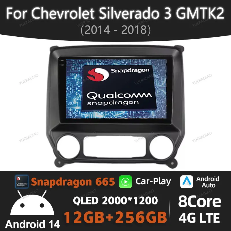 Android 14 Car Radio For Chevrolet Silverado 3 GMTK2 2014 2015 2016 2017 2018 Carplay Auto 2K Screen Multimedia Video Player GPS