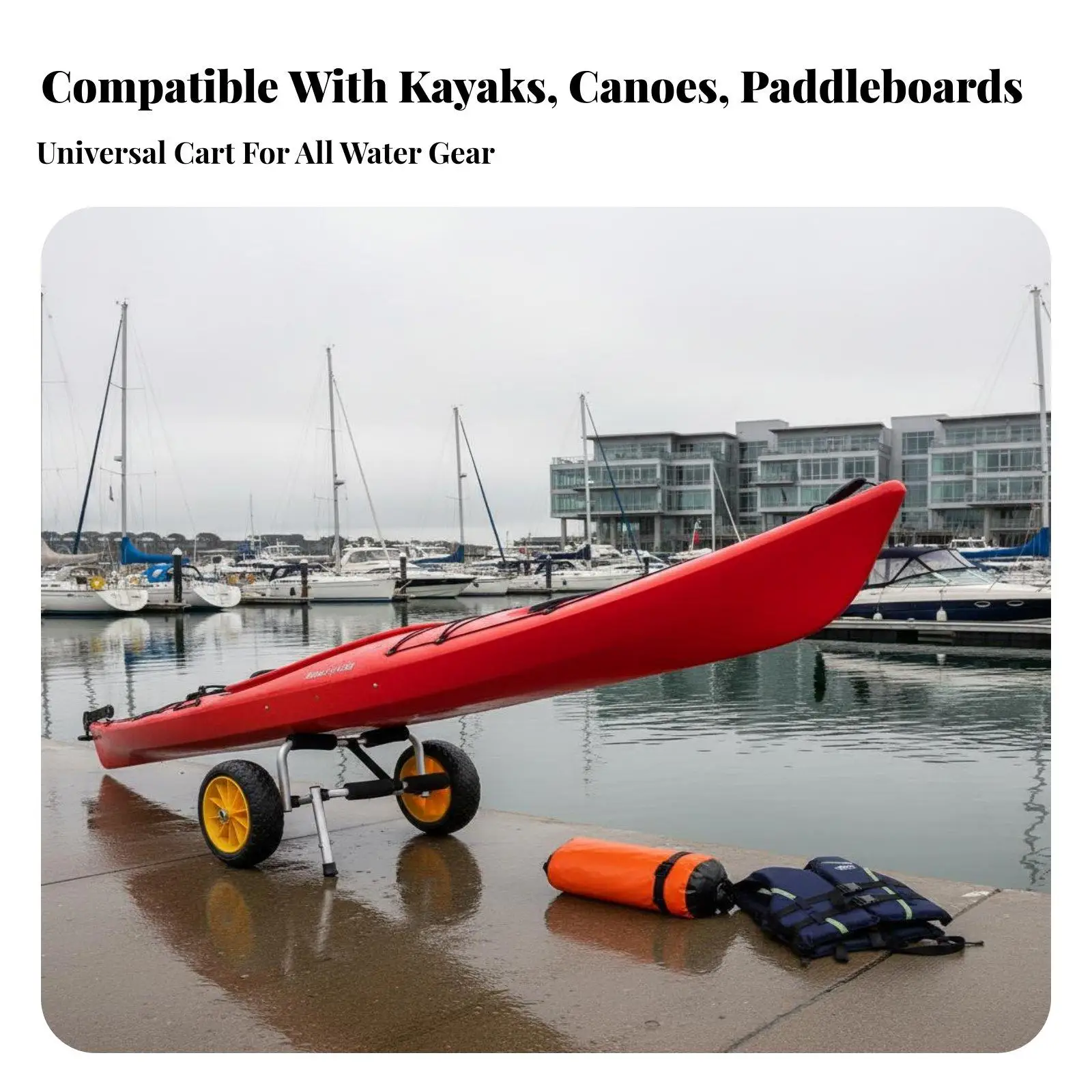 Multi Terrain Foldable Kayak Cart Trailer for Canoe Paddleboard Inflatable Boat with Rust Proof Frame and Soft Foam
