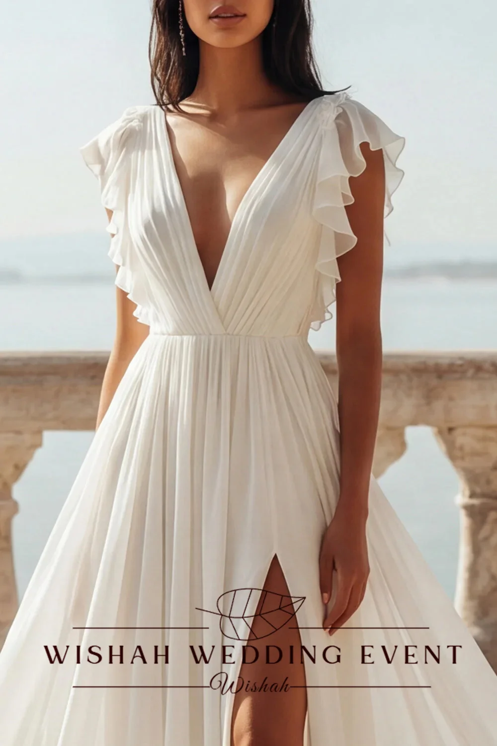 Wishah Elegant Sexy Deep V-Neck Forked Backless Sleeveless  Pleated Long Dress Customized Bridal Gown for Wedding Party 2027