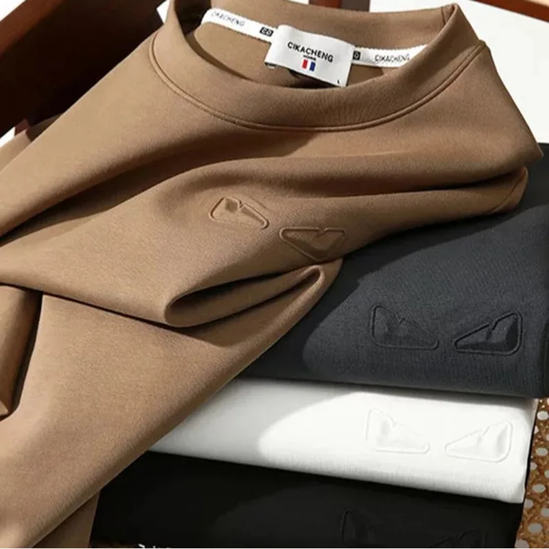 Men Embossed Sweatshirt Crewneck Long Sleeve Pullover with 3D Pattern Casual Top for Daily Streetwear