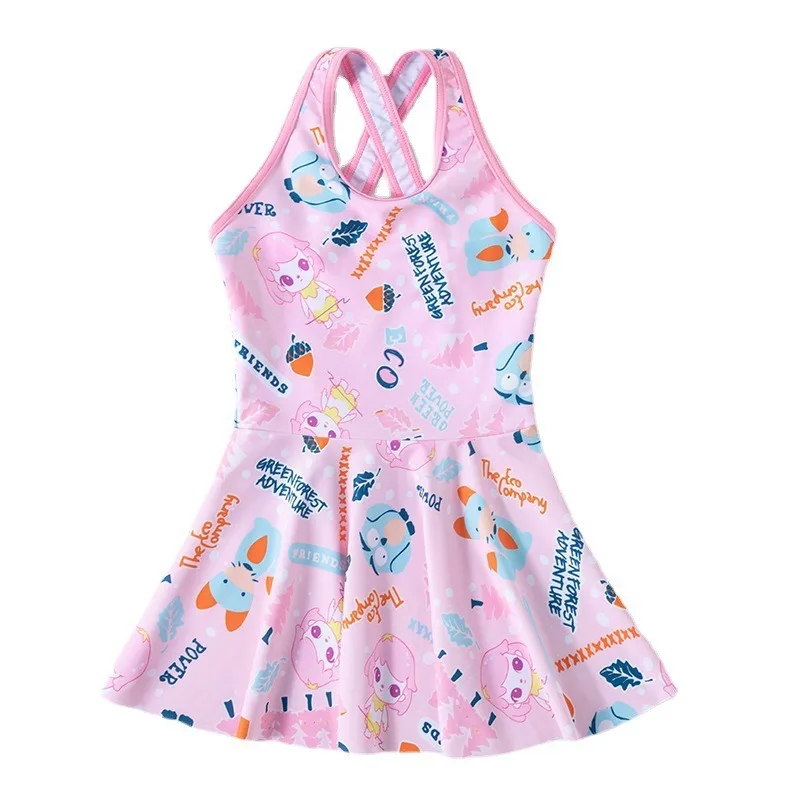 2025 New Summer Kids Swimwear sleeveless Girls Dress Princess Baby Small Medium Large Children Swimwear Cute