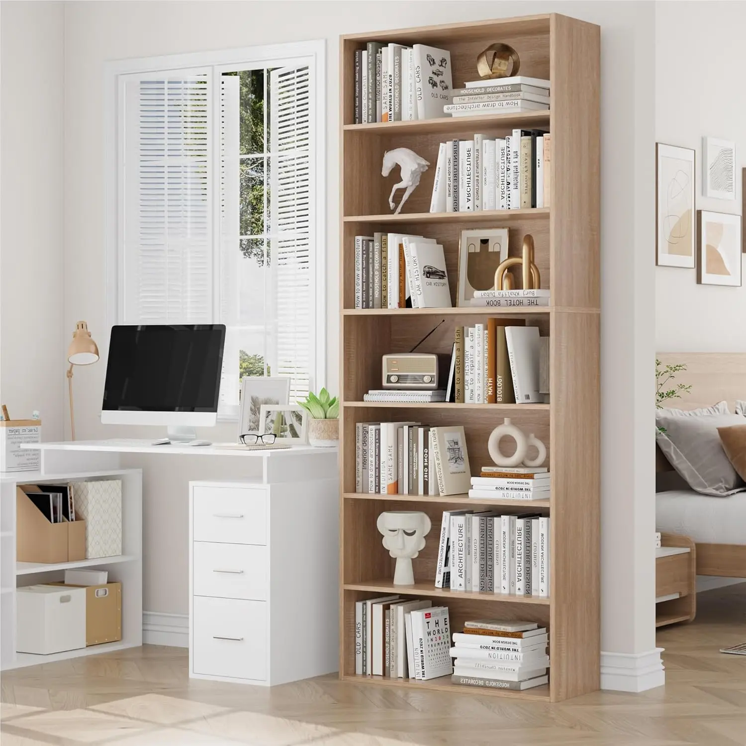 Bücherregal، Regal mit 7 Facherern، Bücherschrank، Standregal، Aufbewahrungsregal، فور Wohnzimmer Büro Schlafzimmer، 209,5 × 60 ×