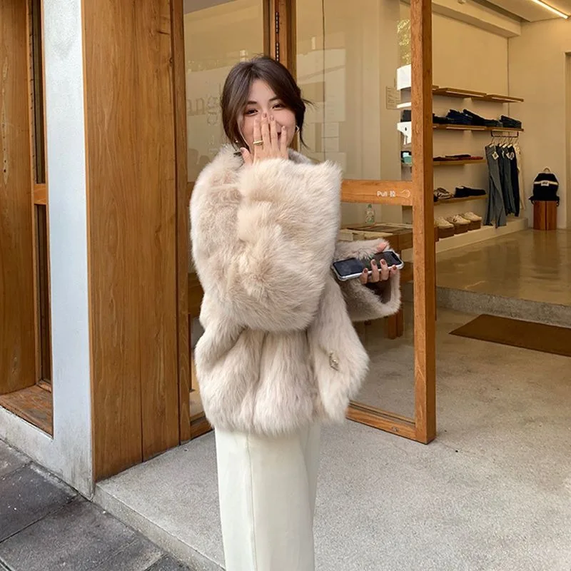 Women's Clothing Autumn and Winter Solid Color Buttoned Long-sleeved Lapel Cardigan Flocked Fashion Casual Loose Top