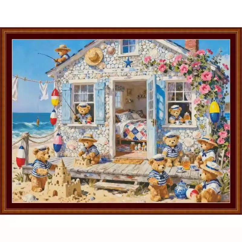 

ZZ7917 - Sailor Bears 14CT 16CT 18CT Printed On Canvas Cross Stitch DIY Set Needlework Embroidery 148 Colors