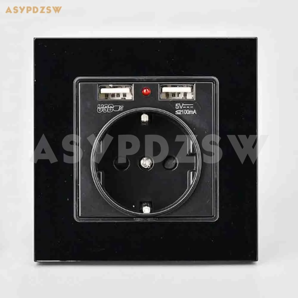 2 PCS GOLD Tempered glass Type 86 panel socket EU wall socket With dual USB plug