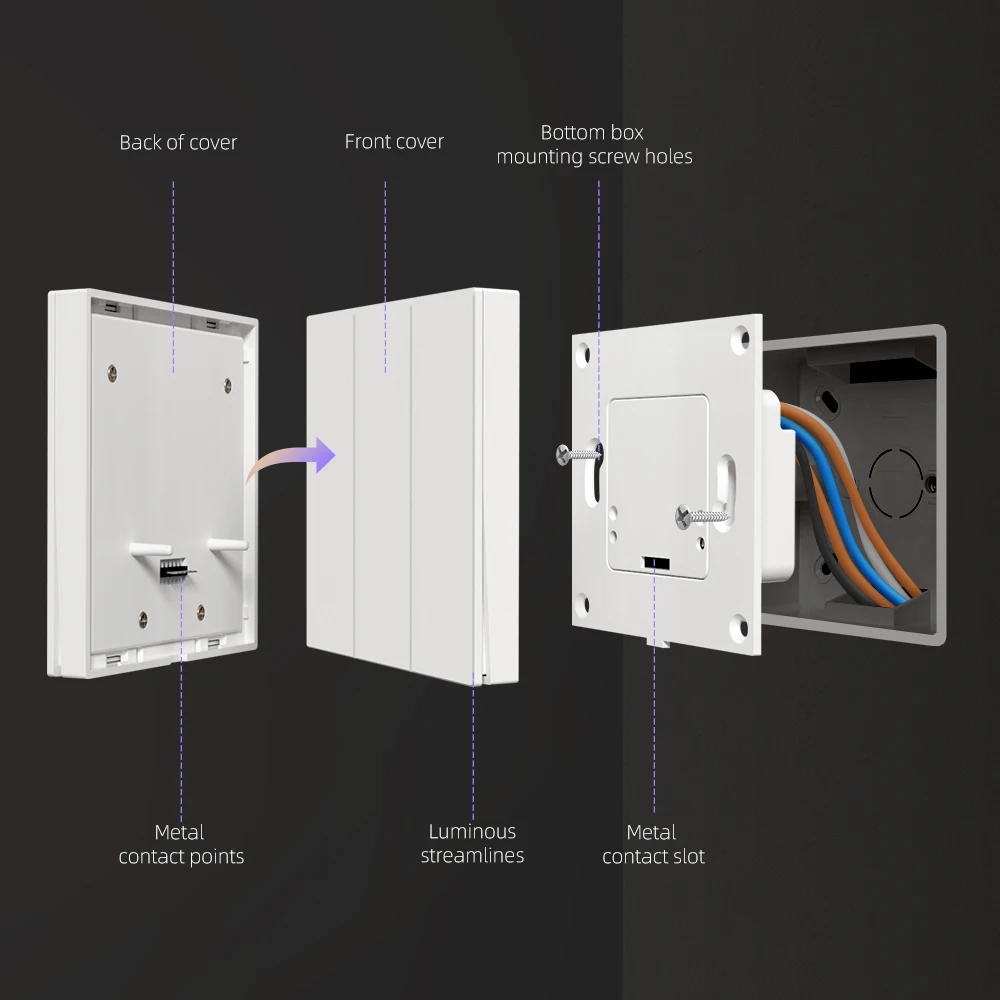 AVATTO Tuya saklar pintar WiFi, saklar tombol tekan seri Blade baru dengan lampu suasana kontrol aplikasi mendukung Alexa Google Home Alice