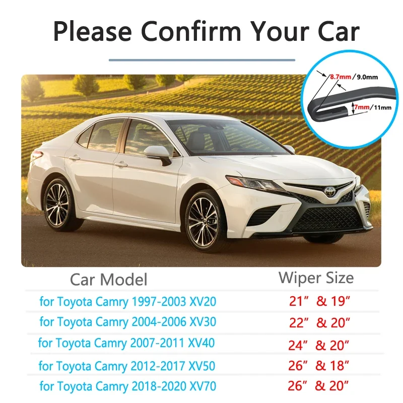 for Toyota Camry XV20 XV30 XV40 XV50 XV70 XV 20 30 40 50 70 1997~2020 Wipers Blade Car Accessories Windshield Wipers 2011 2017