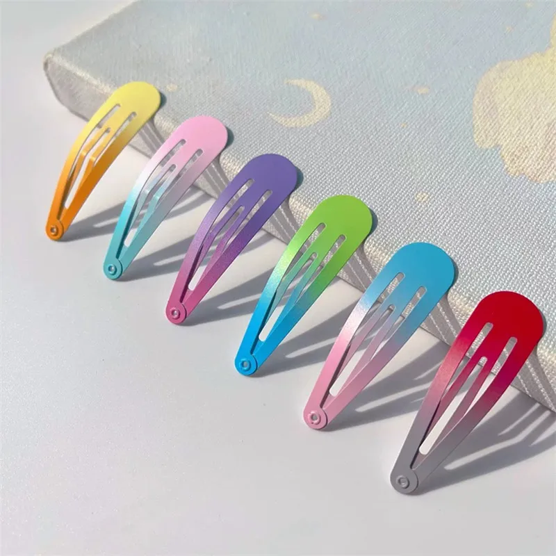 

10Pcs/Lot Cute Children Hair Accessories Gradient Colorful 5cm Water Droplet Alloy Hairpin Two Tone BB Clip Kawaii Girl Headwear