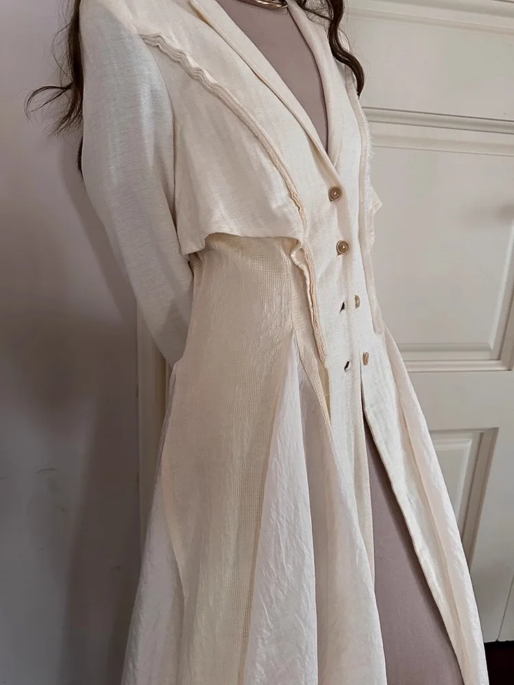 Lautaro Autumn Long Thin Flowy Fit and Flare Linen Coat for Women Black Elegant Chic Luxury Designer Clothes Runway Fashion 2025