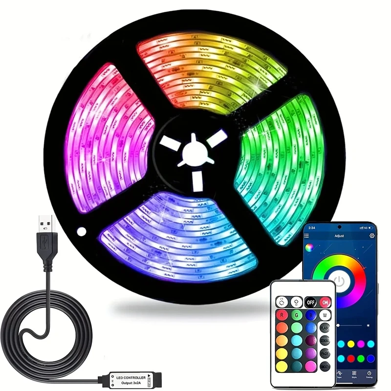 

5050RGB Light Strip APP Controlled Essential for Bedroom TV Background Festival Decoration Flexible LED Strip with Color Changes