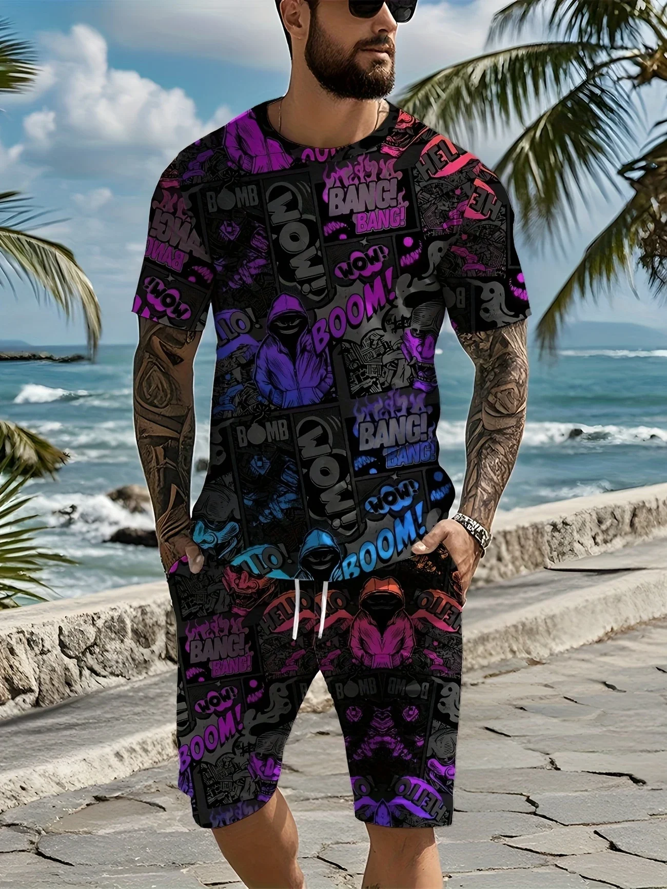 الصيف ثلاثية الأبعاد الطباعة مجموعة الرجال الكبار الترفيه الرياضة مجموعة تنفس في الهواء الطلق عادية تي شيرت رجالي اقتصاص فستان أطفال مع سروال داخلي