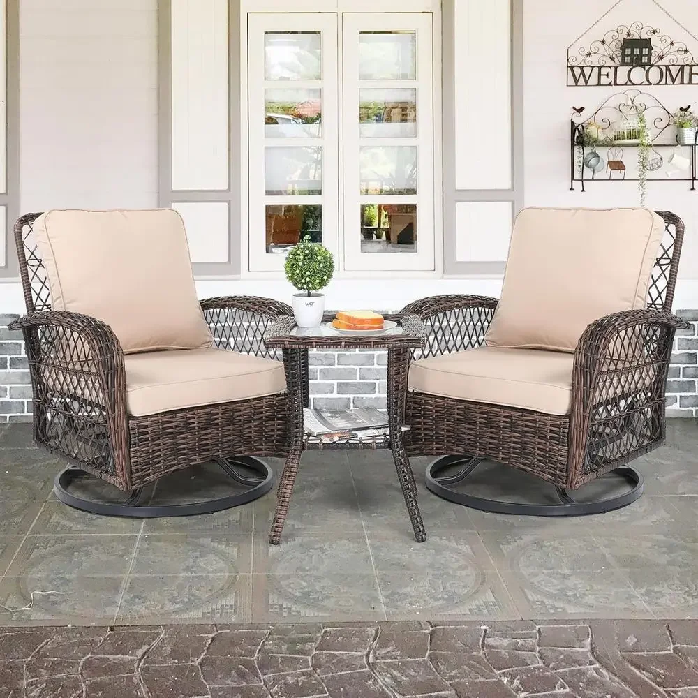 3-Piece Patio Furniture Set, Swivel Rocking Chairs for 2, Outdoor Swivel Bistro Set, Porch Chairs with Bistro Table