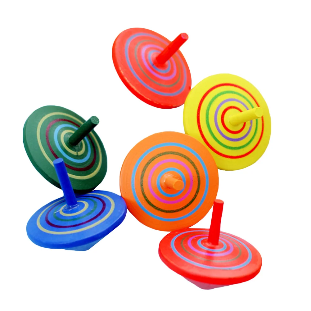 

6 Pcs Wooden Spinning Top Painted Tops Rotative Kids Baby Toy Aldult Peg-Tops Child Toys