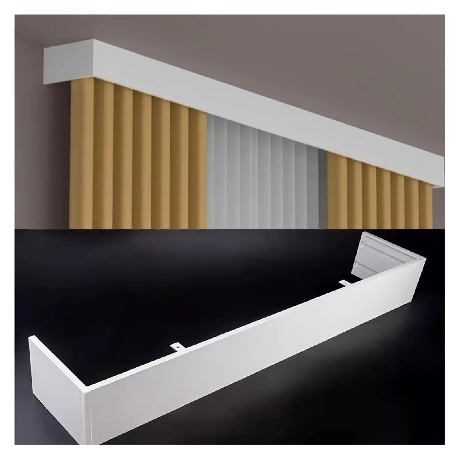 Curtain Pelmet Panel Without Tracks Decorative Ceiling Mounting, White Metal Extra Long Curtain Box Valances for