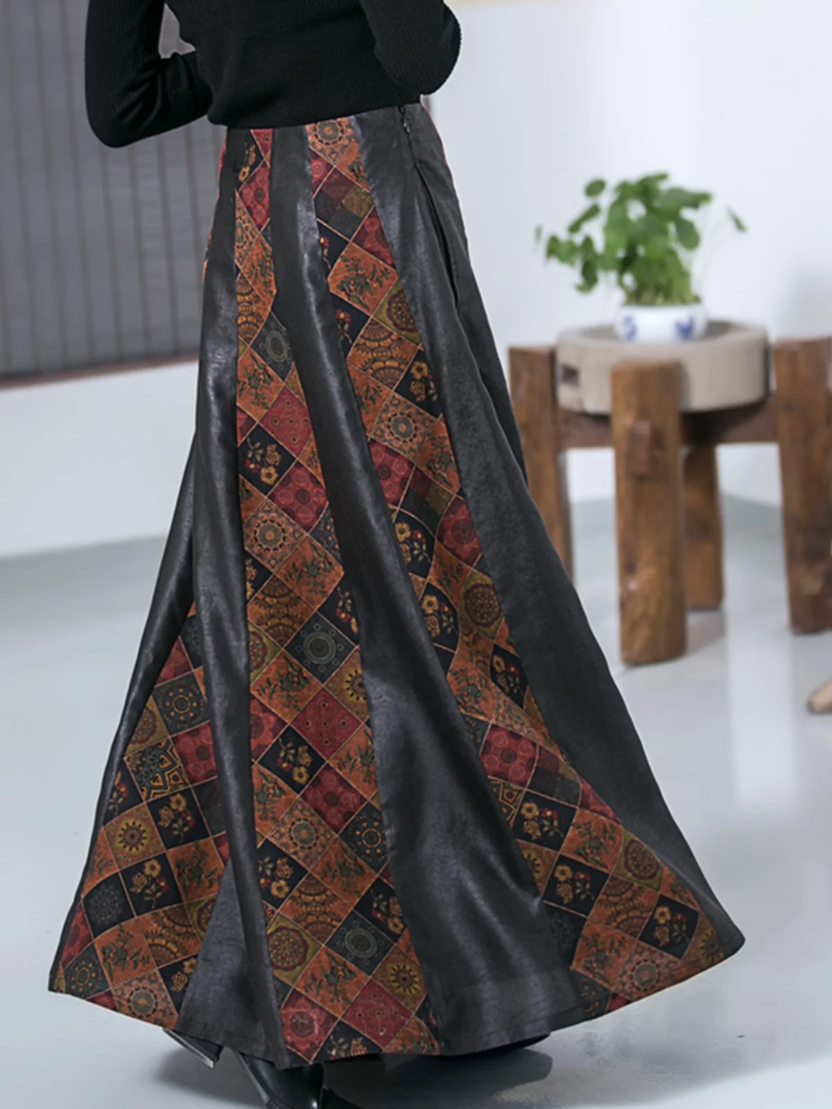 

Ele Long New Chinese Sle Double Layer Silk Xiangyun Silk Skirt by Qi Lady Casual mid Waist A-Line Skirt