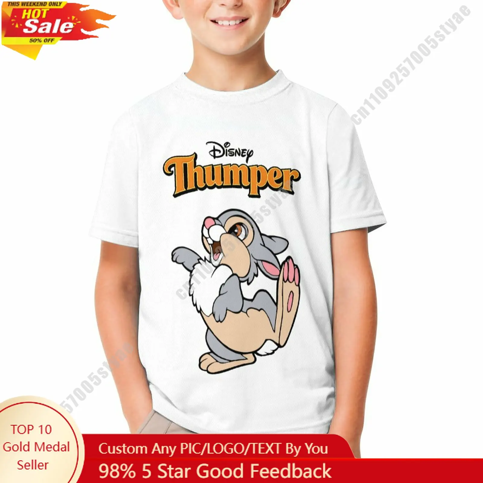 

Thumper T Shirt Disney Boy Girl Custom Short Sleeve Top Breathable Soft Casual Cotton Print Summer Crew Neck Children Tee