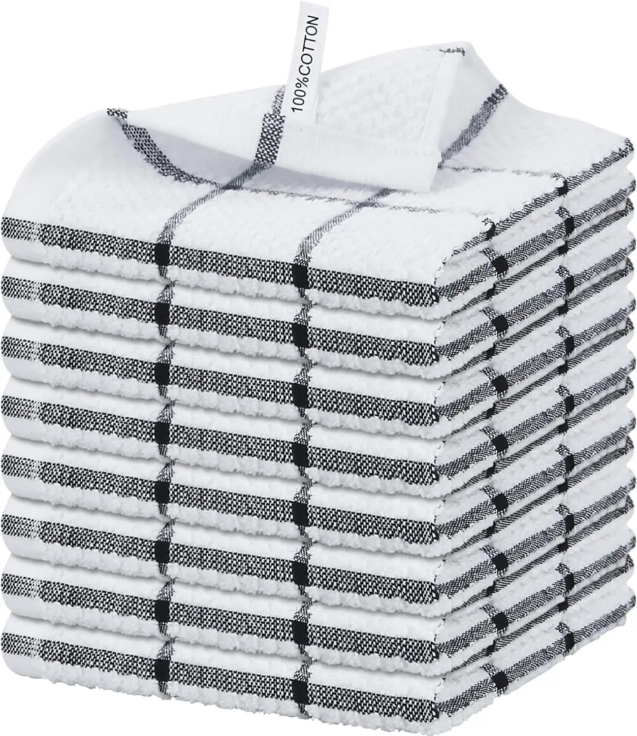 

8 Pack Cotton Dish Cloths, Quick Drying Kitchen Towels, 12x12 Inches, Black Plaid