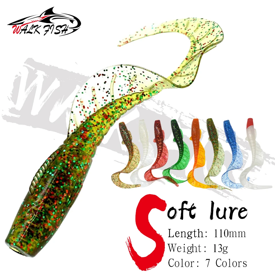 WALK FISH 3 Stück 11 cm/13 g weicher Köder, Wurm, langer Schwanz, großer Köder, Grub, künstliche Kurbel, Wobbler, Swimbait für Bass, Forelle, Crappie, Hecht
