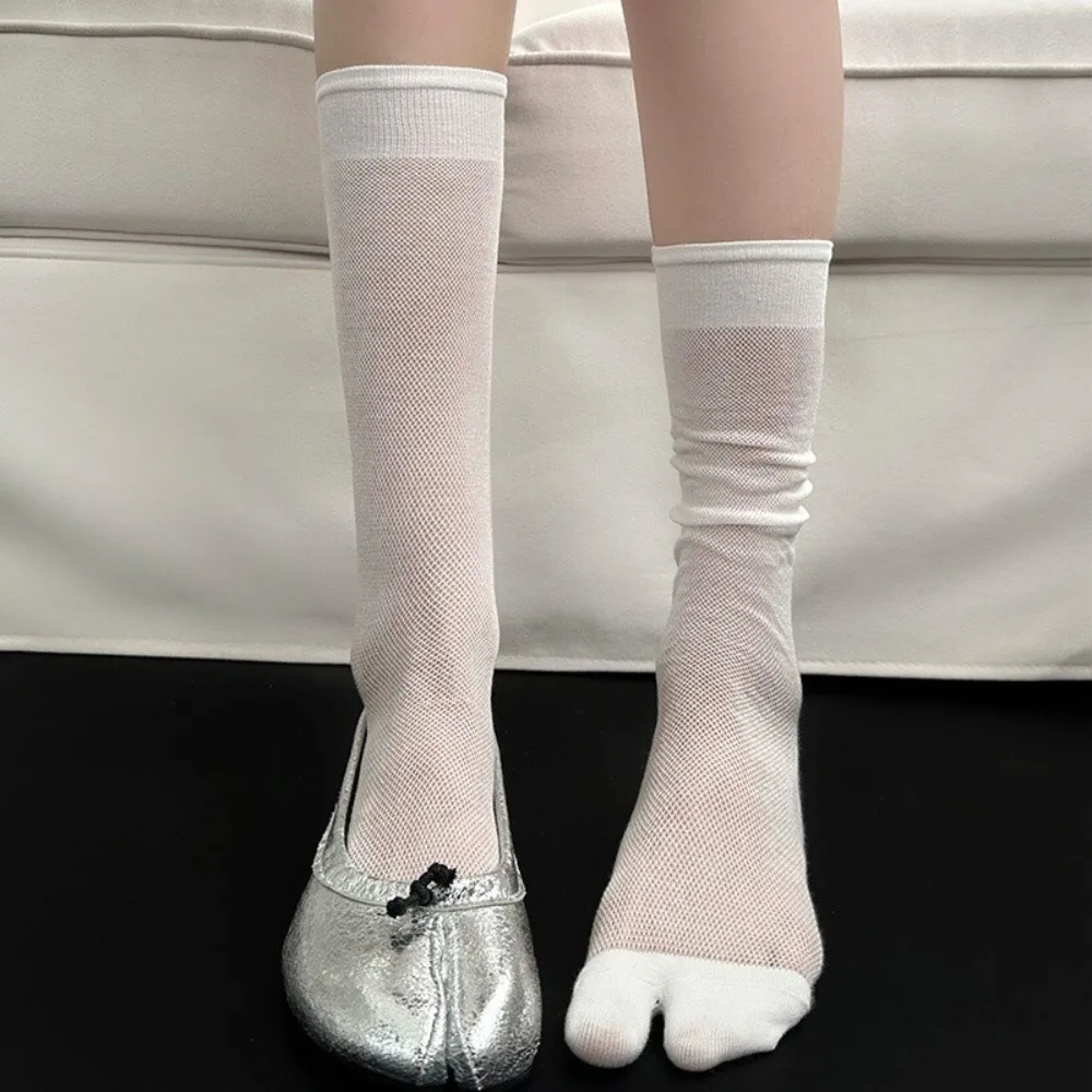 New Summer Thin Women's Toe Socks 7Colors Cotton Long Toe-separated Sock Sheer Mesh Non-Slip Cuff Seamless 2 Toe Stacked Socks