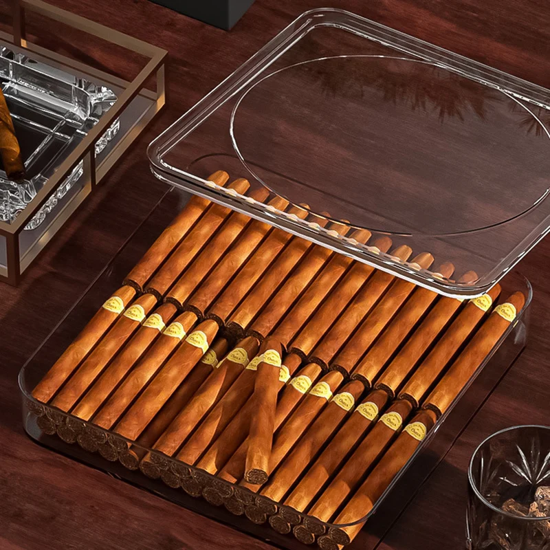 Transparent Sealed Cigar Box Humidor with Shelf Large Capacity PET Storage Case for Premium Cigarettes