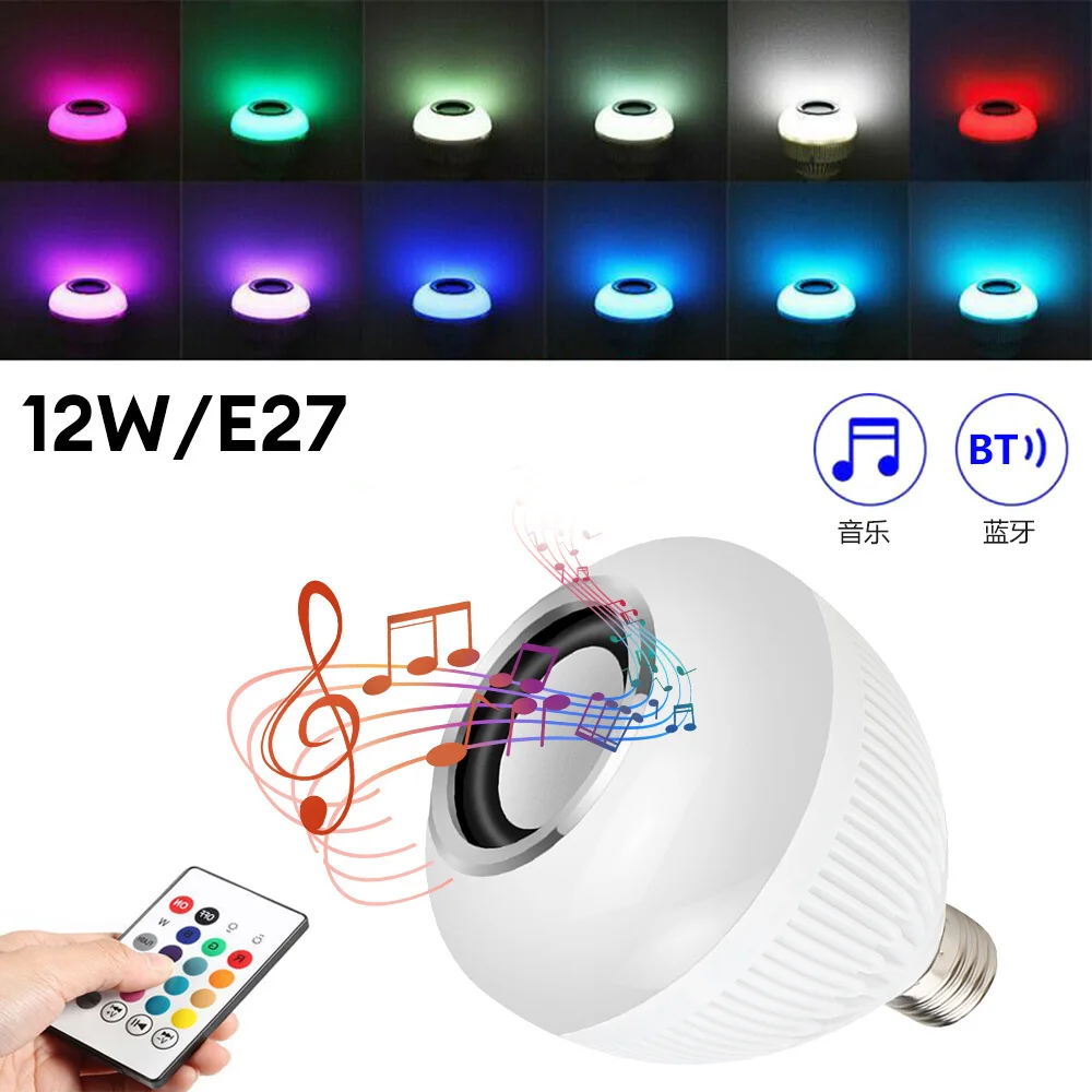 LED Bluetooth Lamp Smart Bulb Bluetooth Speaker Music Bulb E27 Smart Lamp Dimmable Light Bulb 12W Music RGB Decor Light