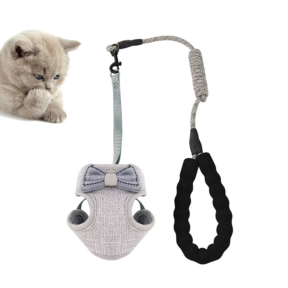 Arnés ajustable para gatos de 2,5 a 10 kg, diseño de lazo gris, tipo chaleco, arnés para gatos, ajuste cómodo y seguro para caminar al aire libre