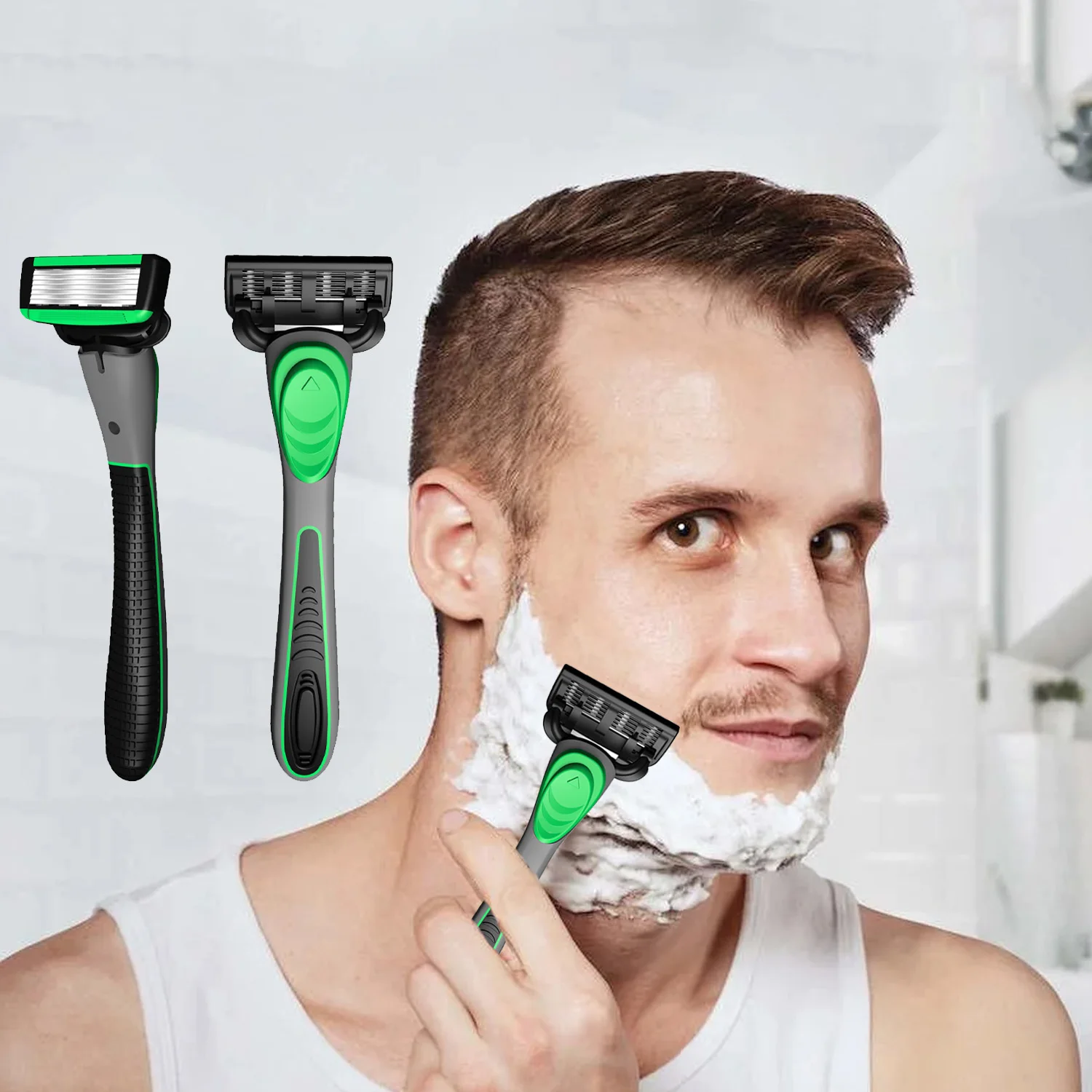 7 Layers Shaver Razor (1 Razor Holder + 2 Blades Head + Stainless Steel Hook) Shaving Razor Set Face Hair Removal Knife